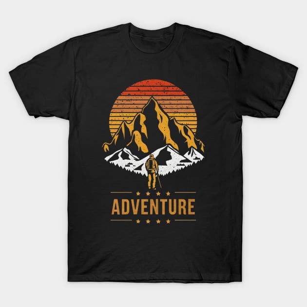 Vintage Mountain Range Hiking Adventure Retro Sunset Design T-Shirt by TF Brands